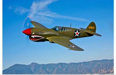 A Curtiss P-40E Warhawk in flight near Chino, California