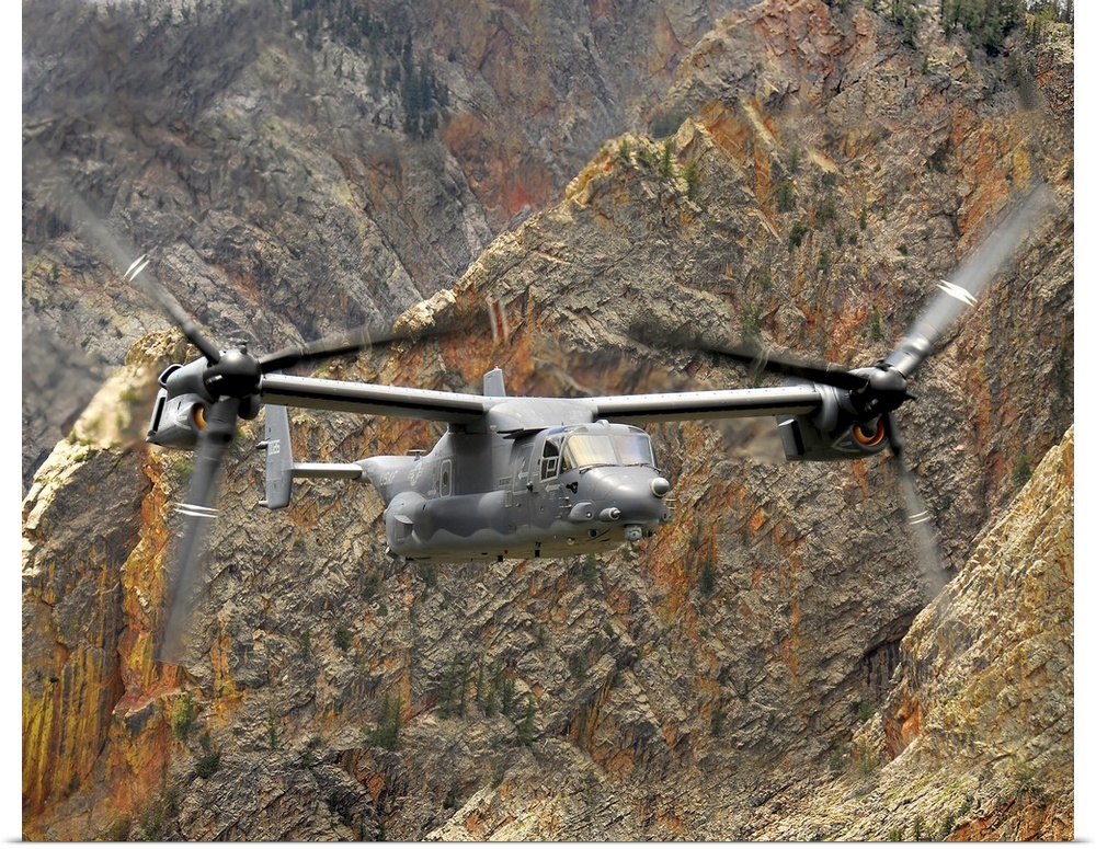 A CV-22 Osprey flies over the canyons in northern New Mexico.
