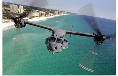 A CV22 Osprey aircraft flies over Floridas Emerald Coast