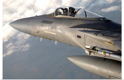A F15 Eagle patrols the sky during a combat air patrol mission