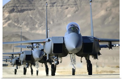 A group of F-15E Strike Eagles at Uvda Air Force Base, Israel