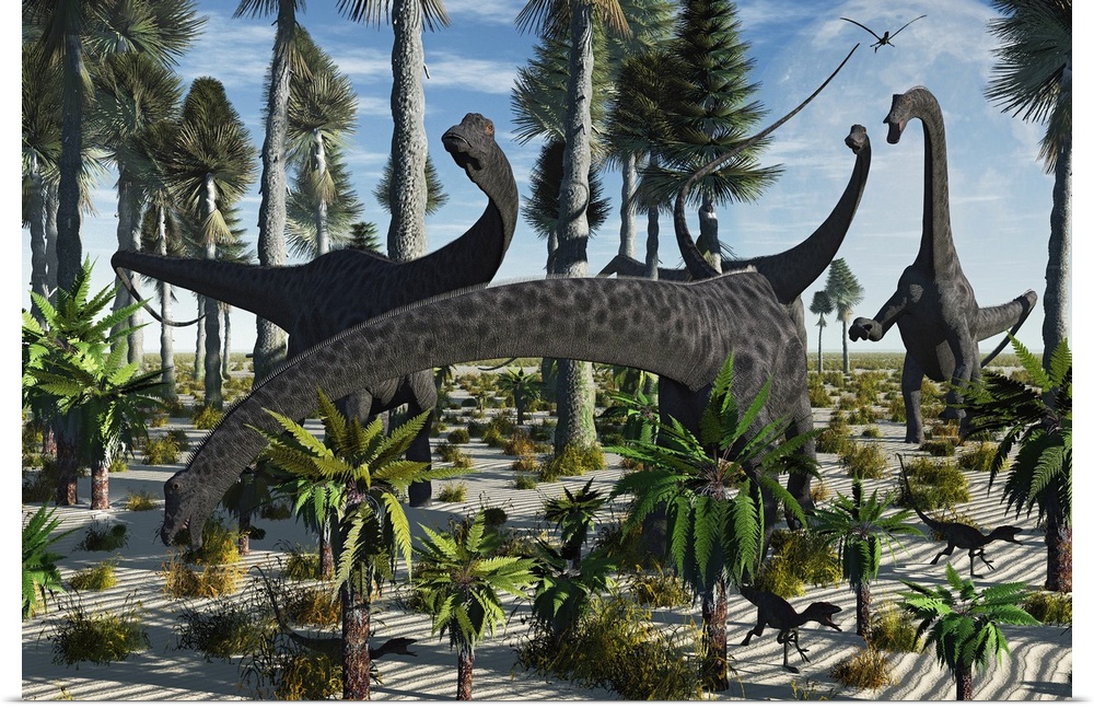 These juvenile Diplodocus dinosaurs know that until they reach full size and maturity, they are targets of attack by preda...
