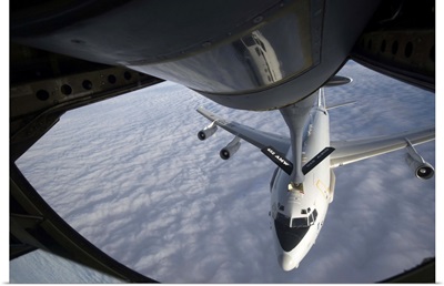 A KC-135 Stratotanker refuels a NATO E-3 Sentry aircraft