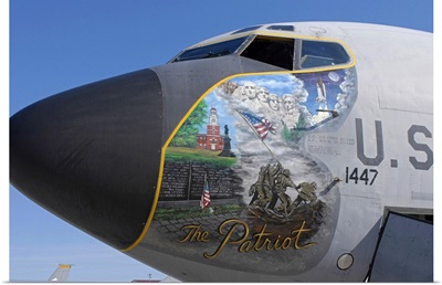 A KC135 Stratotankerdisplaying patriotic nose art