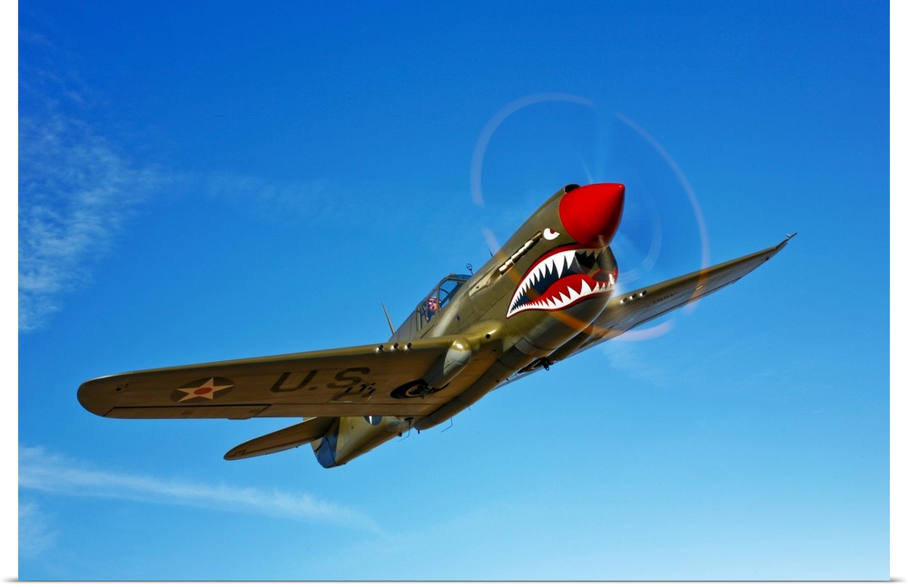 A P-40E Warhawk in flight near Chino, California.