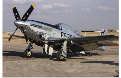 A P-51 Mustang parked on the ramp at Arlington, Texas