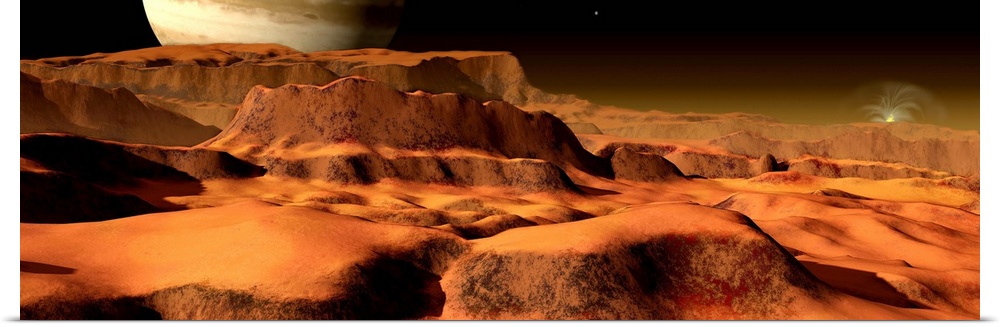 A panorama of the strange, mesa-like mountains on Io.