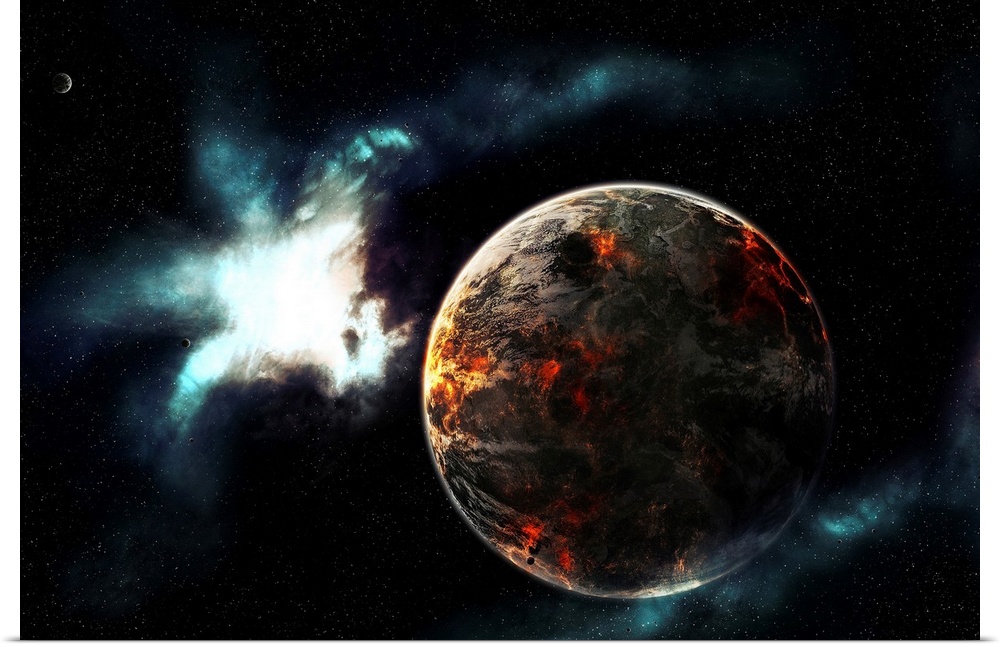 Artist's concept of a planet harvested off it's resources and left for dead on it's own.