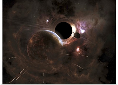 A planet's population fleas in panic from a massive black hole
