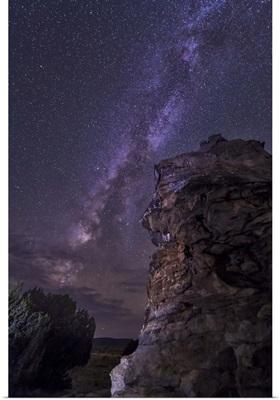 A rocky hoodoo against the Milky Way, Oklahoma