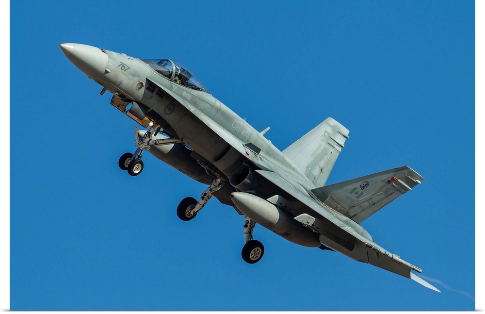 A Royal Canadian Air Force CF-188 (F/A-18A) Hornet turns on to final approach at Naval Air Station El Centro, California.