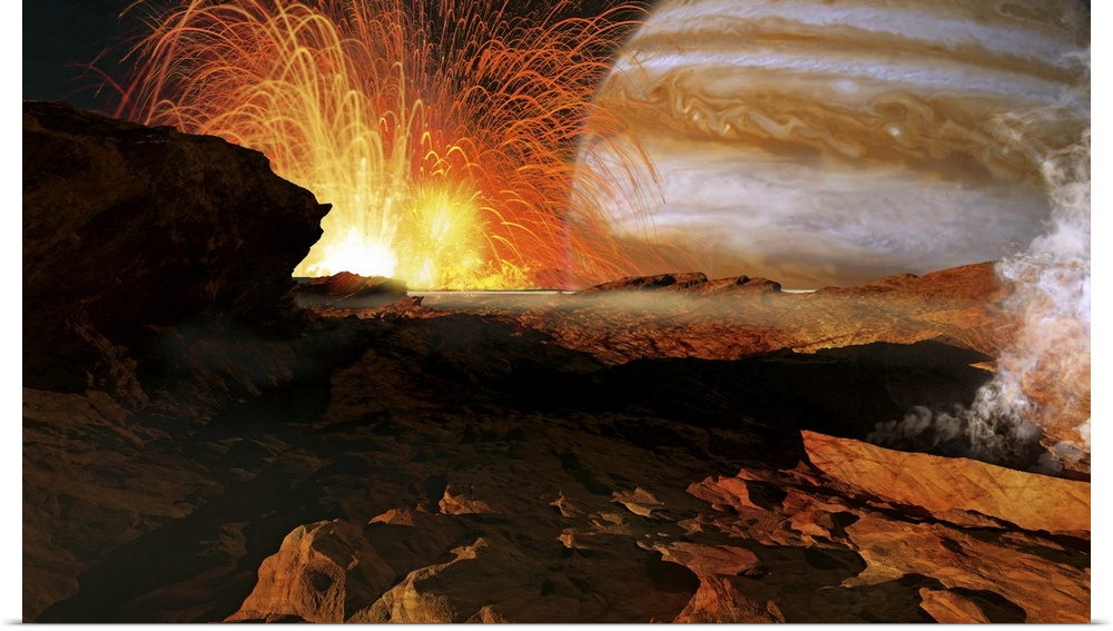 A scene on Jupiter's moon, Io, the most volcanic body in the solar system.