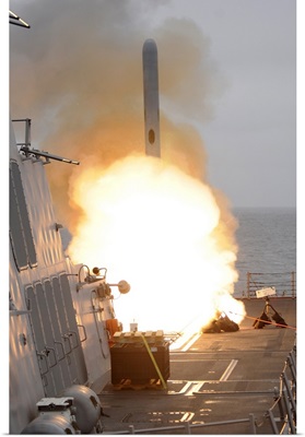 A tomahawk missile launch aboard USS Sterett