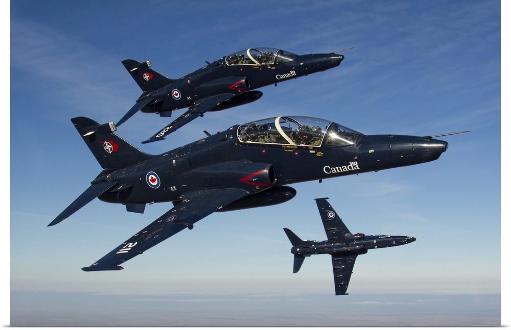 A trio of Royal Canadian Air Force CT-155 Hawk training jets break for the camera.
