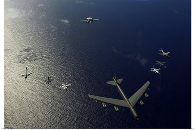 A US Air Force B-52 Stratofortress Aircraft Leads A Formation Of Aircraft