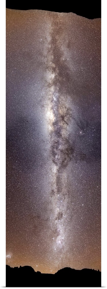 A vertical panorama showing the Milky Way extending 180 degrees from horizon to horizon, Sierra de la Ventana, Argentina.