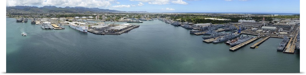 July 1, 2014 - An aerial view of military ships moored at Joint Base Pearl Harbor-Hickam, Hawaii, during exercise Rim of t...