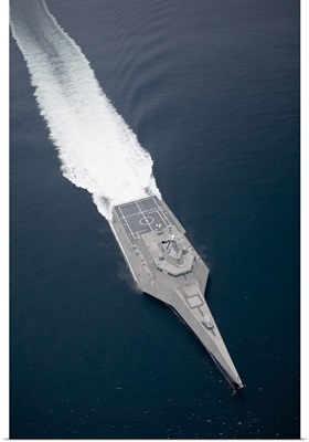 Aerial view of the littoral combat ship Independence underway during builder's trials