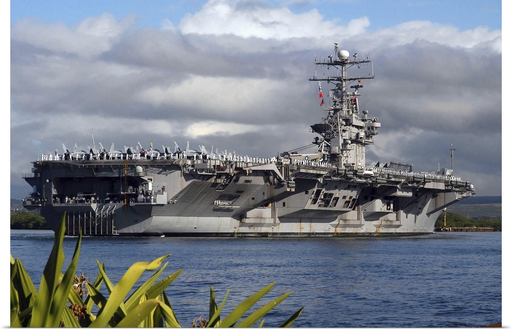 Aircraft carrier USS Abraham Lincoln arrives in Pearl Harbor, Hawaii.