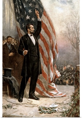 American Civil War painting of President Abraham Lincoln holding the American flag