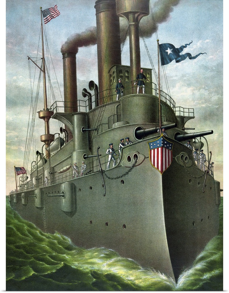 American History print of Admiral George Dewey standing on his flagship.
