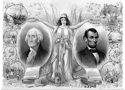 American History print of President Washington and Lincoln