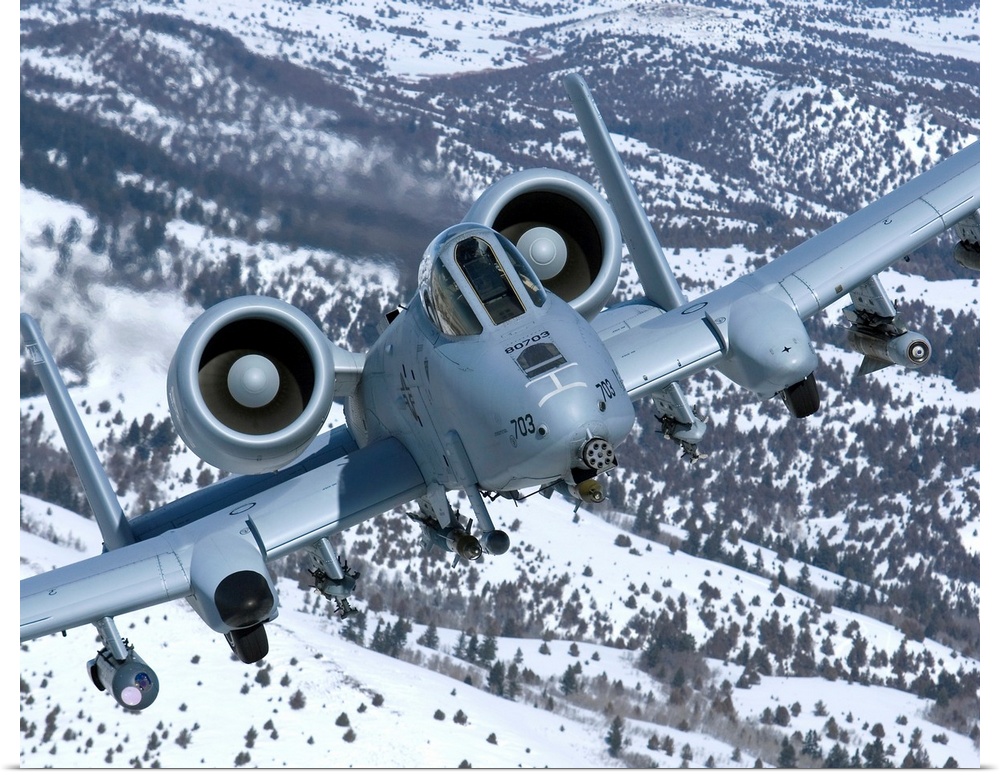 An A-10C Thunderbolt from the 190th Fighter Squadron flies over the snowy Idaho countryside on a training mission out of B...