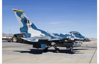 An aggressor F-16 Fighting Falcon of the US Air Force at Nellis Air Force Base
