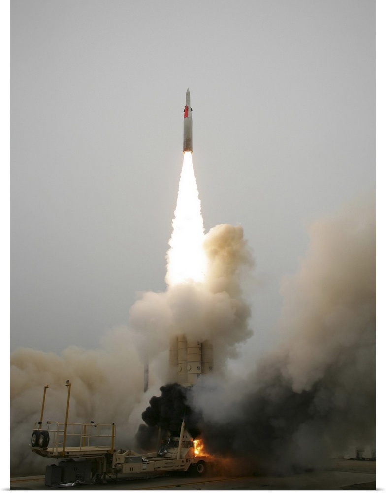 An Arrow anti-ballistic missile interceptor is launched from its mobile platform