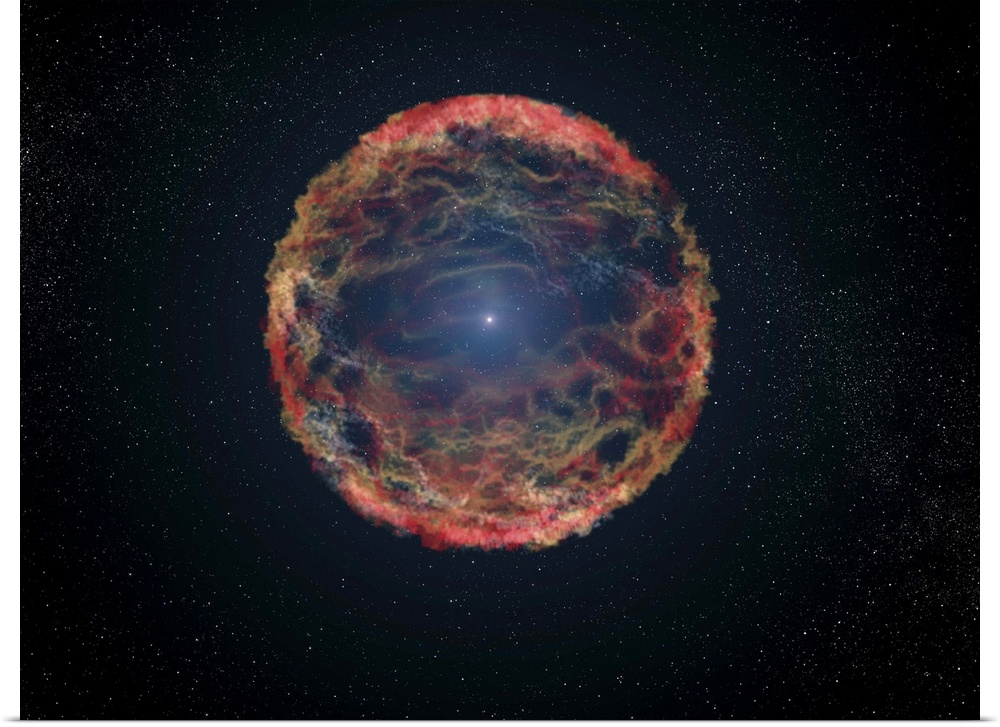An artist's impression of supernova 1993J, an exploding star in the galaxy M81 whose light reached us 21 years ago. The su...