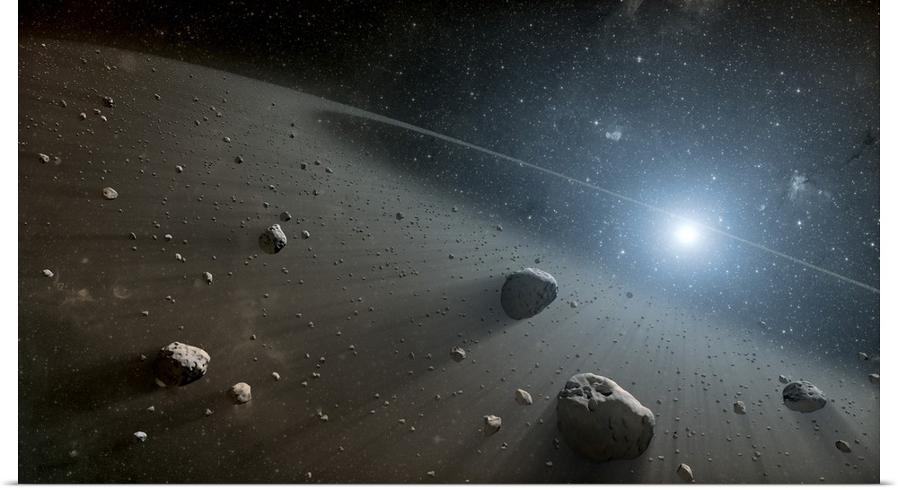 This artist's concept illustrates an asteroid belt around the bright star Vega.