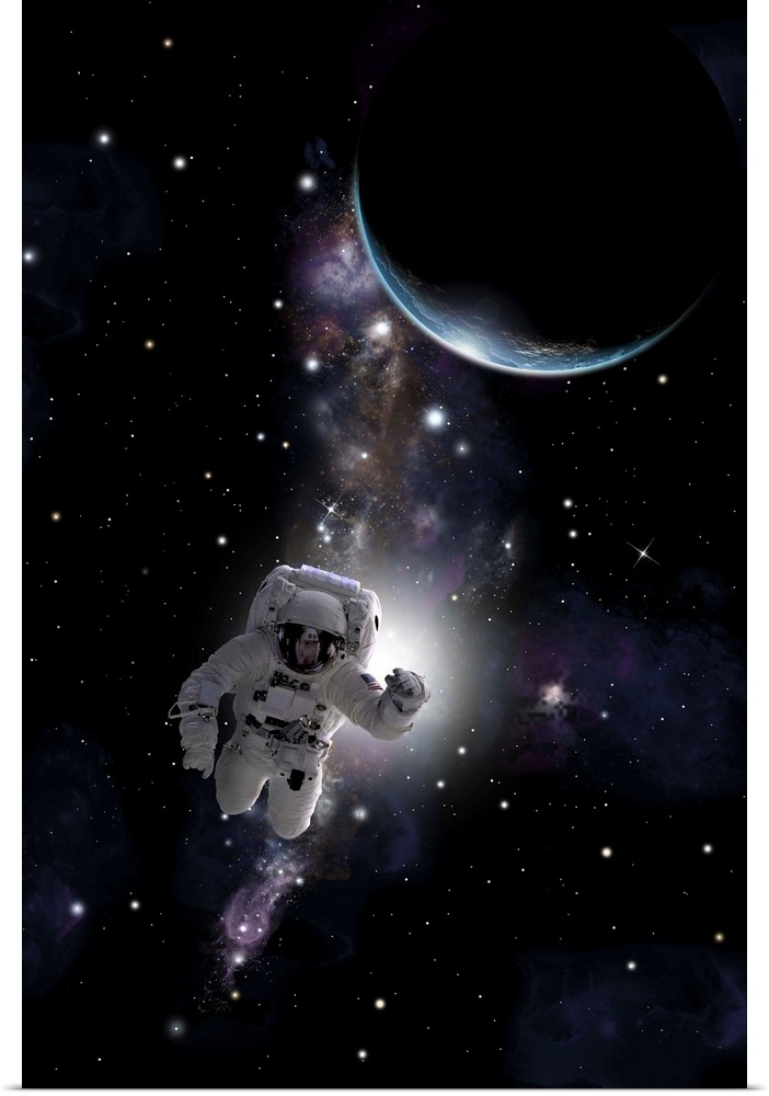 Artist's concept of an astronaut floating in outer space.