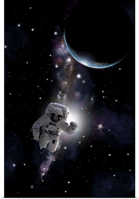 An astronaut floating in outer space