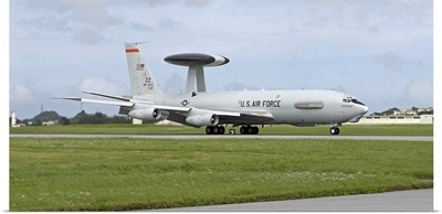 An E-3 AWACS comes in to land at Kadena Air Base, Okinawa, Japan