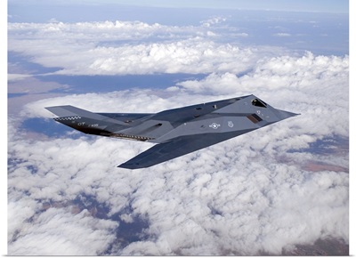 An F-117 Nighthawk stealth fighter in flight over New Mexico