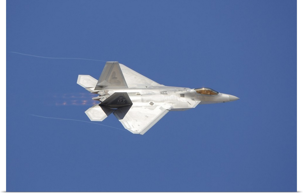 An F-22 Raptor in flight over Nellis Air Force Base, Nevada.