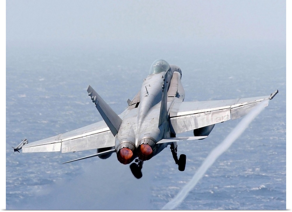 An F/A-18 Hornet taking off.