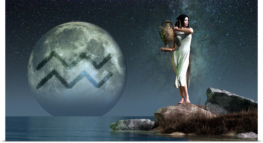 Aquarius is the eleventh astrological sign of the Zodiac.  Its symbol is the water carrier, here depicted as a lovely woma...
