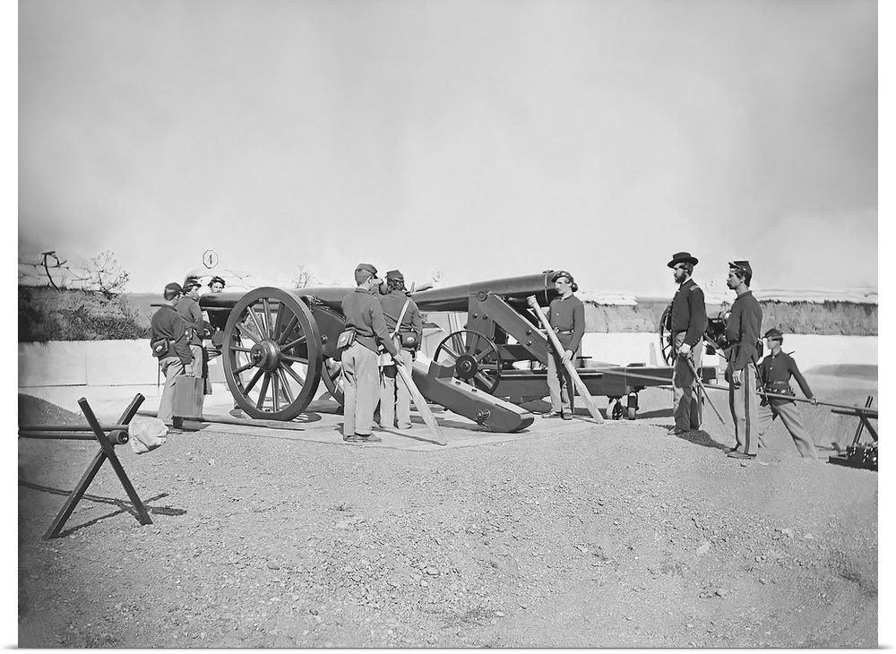 Artillery drill in fort during the American Civil War.