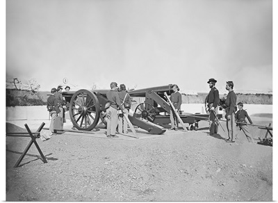 Artillery drill in fort during the American Civil War