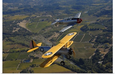 AT-6 Texan and Stearman PT-17 flying over Santa Rosa, California