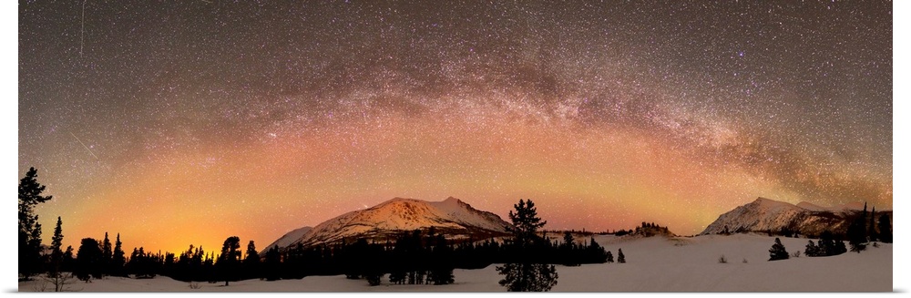 Aurora borealis and Milky Way over Carcross Desert, Carcross, Yukon, Canada.