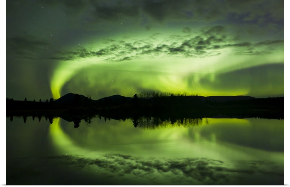 Aurora borealis over Fish lake, Whitehorse, Yukon, Canada.