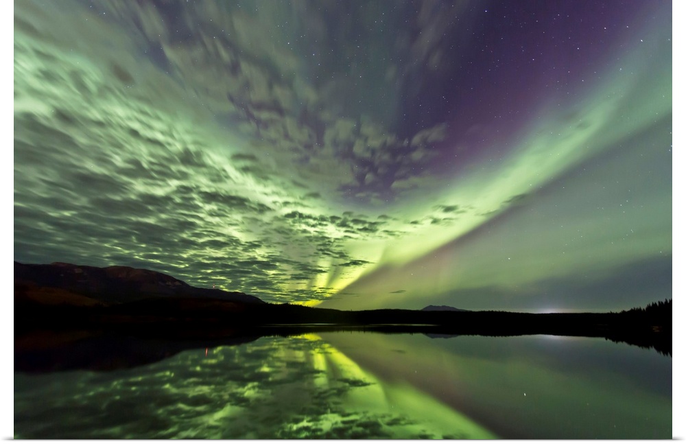 Aurora borealis over Schwatka Lake, Yukon, Canada.