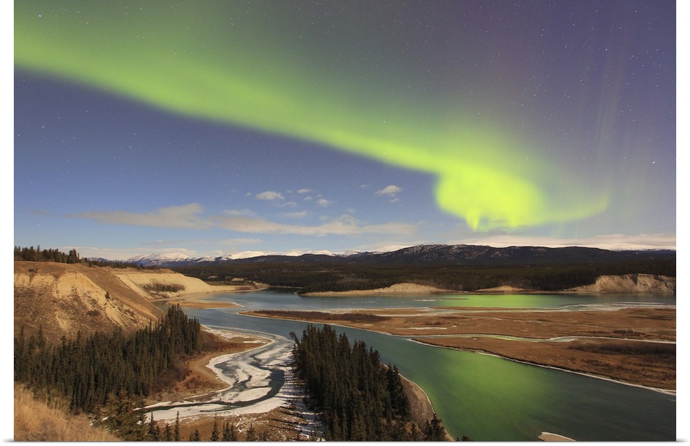 Aurora borealis over the Yukon River, Whitehorse, Yukon, Canada.