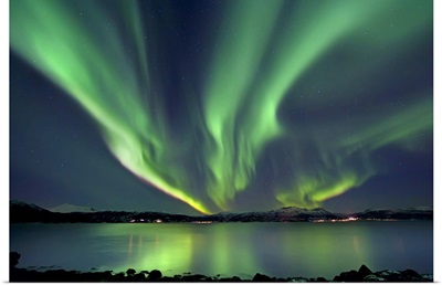 Aurora Borealis over Tjeldsundet in Troms County, Norway