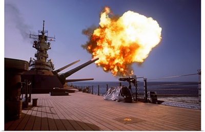 Battleship USS Wisconsin fires one of the Mark 7 16inch/50caliber guns