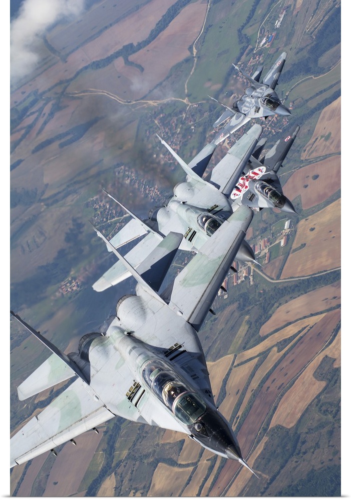 Bulgarian and Polish Air Force MiG-29s planes flying over Bulgaria.