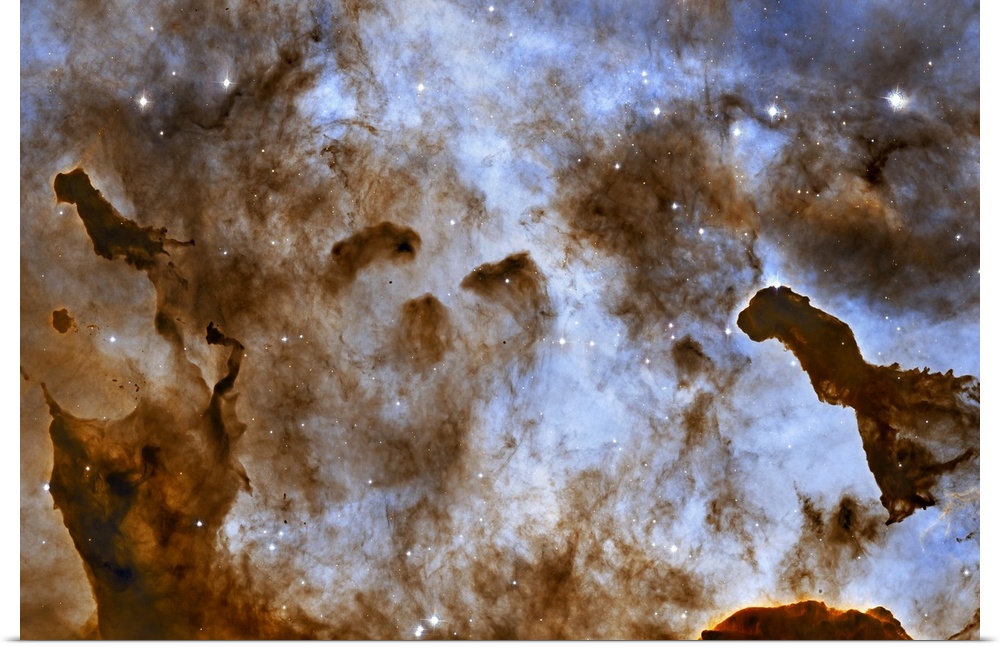 One light-year tall star-forming pillars of cold hydrogen and dust located in the Carina Nebula.  The result is from radia...