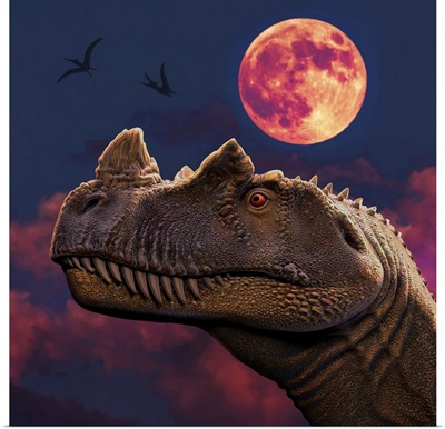 Ceratosaurus Dinosaur Portrait At Night